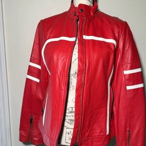Project Red Leather Jacket with White Accents